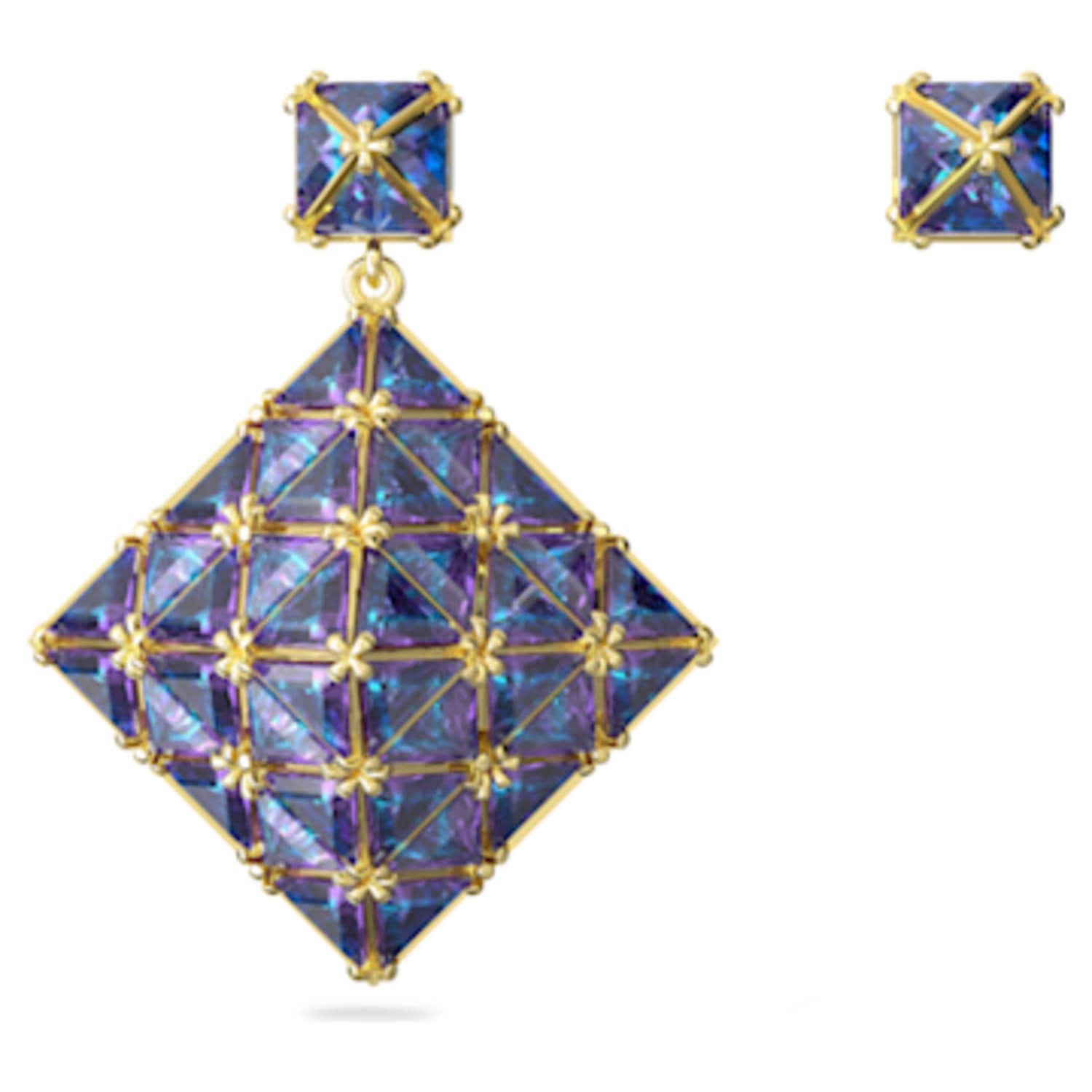 Curiosa drop earrings, Triangle cut, Blue, Gold-tone plated 