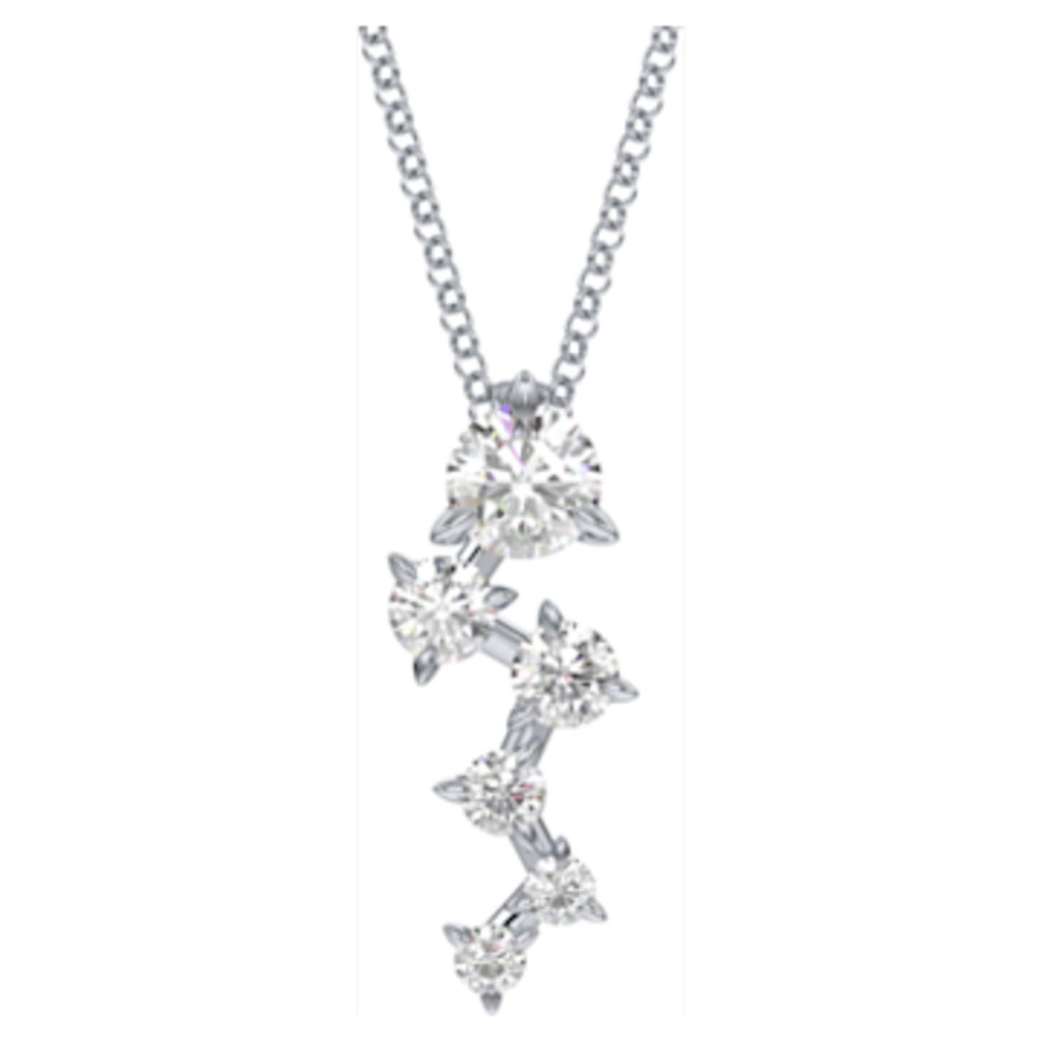 Stella pendant, Mixed cuts, Star, Long, White, Rhodium plated