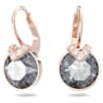 Bella V drop earrings, Round cut, Gray, Rose gold-tone plated - Swarovski, 5299317