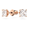 Attract stud earrings, Square cut, Small, White, Rose gold-tone plated - Swarovski, 5509935