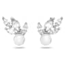 Louison Pearl stud earrings, Leaf, White, Rhodium plated - Swarovski, 5627346