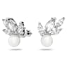 Louison Pearl Ohrstecker, Blatt, Weiß, Rhodiniert - Swarovski, 5627346