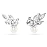 Louison Pearl stud earrings, Leaf, White, Rhodium plated - Swarovski, 5627346