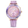 Octea Lux Chrono watch, Swiss Made, Leather strap, Purple, Rose gold-tone finish - Swarovski, 5632263