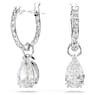 Kruhové náušnice Millenia, Hruškový výbrus, Bílá, Pokoveno rhodiem - Swarovski, 5636716