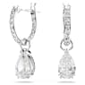 Kruhové náušnice Millenia, Hruškový výbrus, Bílá, Pokoveno rhodiem - Swarovski, 5636716