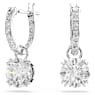 Cercei cu drop Constella, Tăietură rotundă, Albi, Placat cu rodiu - Swarovski, 5636717
