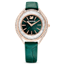 Crystalline Aura watch, Swiss Made, Leather strap, Green, Rose gold-tone finish - Swarovski, 5644078