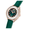 Crystalline Aura watch, Swiss Made, Leather strap, Green, Rose gold-tone finish - Swarovski, 5644078
