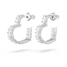 Matrix hoop earrings, Baguette cut, Heart, Small, White, Rhodium plated - Swarovski, 5653170
