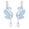 Swan drop earrings, Swan, Blue, Rhodium plated - Swarovski, 5660593