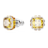 Birthstone stud earrings, Square cut, November, Yellow, Rhodium plated - Swarovski, 5660802