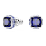 Birthstone stud earrings, Square cut, September, Blue, Rhodium plated - Swarovski, 5660803
