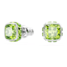 Birthstone stud earrings, Square cut, August, Green, Rhodium plated - Swarovski, 5661958
