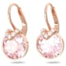 Bella V drop earrings, Round cut, Pink, Rose gold-tone plated - Swarovski, 5662114