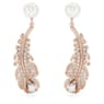 Nice drop earrings, Crystal pearl, Mixed cuts, Feather, White, Rose gold-tone plated - Swarovski, 5663487