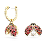 Idyllia drop earrings, Asymmetrical design, Ladybug, Red, Gold-tone plated - Swarovski, 5666131