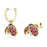 Idyllia drop earrings, Asymmetrical design, Ladybug, Red, Gold-tone plated - Swarovski, 5666131