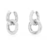 Dextera hoop earrings, Asymmetrical design, Interlocking loop, White, Rhodium plated - Swarovski, 5671807