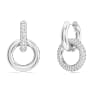 Dextera hoop earrings, Asymmetrical design, Interlocking loop, White, Rhodium plated - Swarovski, 5671807