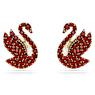 Swarovski Iconic Swan stud earrings, Crystal pearl, Swan, Red, Gold-tone plated - Swarovski, 5677597