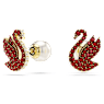 Swarovski Iconic Swan stud earrings, Crystal pearl, Swan, Red, Gold-tone plated - Swarovski, 5677597