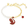 Swarovski Iconic Swan bracelet, Crystal pearl, Swan, Red, Gold-tone plated - Swarovski, 5677792