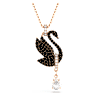 Μενταγιόν Swan, Κύκνος, Μαύρο, Επιμετάλλωση σε ροζ χρυσαφί τόνο - Swarovski, 5678045