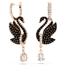 Swan drop earrings, Swan, Black, Rose gold-tone plated - Swarovski, 5678047