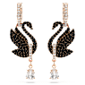 Swan drop earrings, Swan, Black, Rose gold-tone plated - Swarovski, 5678047