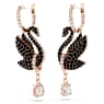 Swan drop earrings, Swan, Black, Rose gold-tone plated - Swarovski, 5678047