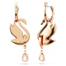 Swan drop earrings, Swan, Black, Rose gold-tone plated - Swarovski, 5678047