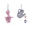 Alice in Wonderland drop earrings, Asymmetrical design, Cat and teapot, Multicolored, Rhodium plated - Swarovski, 5682806