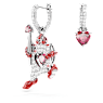 Alice in Wonderland ต่างหูทรงหยดน้ำ, ดีไซน์แบบไม่สมมาตร, ไพ่, แดง, เคลือบโรเดียม - Swarovski, 5682810