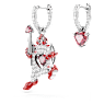 Alice in Wonderland ต่างหูทรงหยดน้ำ, ดีไซน์แบบไม่สมมาตร, ไพ่, แดง, เคลือบโรเดียม - Swarovski, 5682810