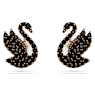 Pendientes de botón Swan, Perla de cristal, Cisne, Negros, Baño tono oro rosa - Swarovski, 5684608