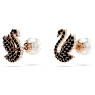 Pendientes de botón Swan, Perla de cristal, Cisne, Negros, Baño tono oro rosa - Swarovski, 5684608