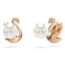 Pendientes de botón Swan, Perla de cristal, Cisne, Negros, Baño tono oro rosa - Swarovski, 5684608