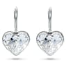 Długie kolczyki Bella, Serce, Białe, Powłoka z rodu - Swarovski, 5687414