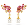 Gema drop earrings, Mixed cuts, Crystal pearls, Flower, Pink, Gold-tone plated - Swarovski, 5688486