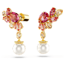 Gema drop earrings, Mixed cuts, Crystal pearls, Flower, Pink, Gold-tone plated - Swarovski, 5688486