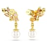 Gema drop earrings, Mixed cuts, Crystal pearls, Flower, Pink, Gold-tone plated - Swarovski, 5688486