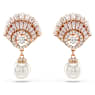 Cercei cu drop Idyllia, Perlă de cristal, Scoică, Albi, Placat cu nuanță roz-aurie - Swarovski, 5689196