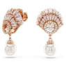 Cercei cu drop Idyllia, Perlă de cristal, Scoică, Albi, Placat cu nuanță roz-aurie - Swarovski, 5689196