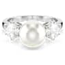 Anello cocktail Matrix, Crystal Pearl, Taglio Round, Bianco, Placcato rodio - Swarovski, 5689627