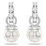Matrix drop earrings, Crystal pearl, Round cut, White, Rhodium plated - Swarovski, 5691716