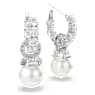 Matrix drop earrings, Crystal pearl, Round cut, White, Rhodium plated - Swarovski, 5691716