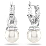 Matrix drop earrings, Crystal pearl, Round cut, White, Rhodium plated - Swarovski, 5691716