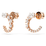 Matrix hoop earrings, Crystal pearl, Round cut, White, Rose gold-tone plated - Swarovski, 5692264