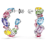 Gema hoop earrings, Asymmetrical design, Mixed cuts, Small, Multicolored, Rhodium plated - Swarovski, 5692412